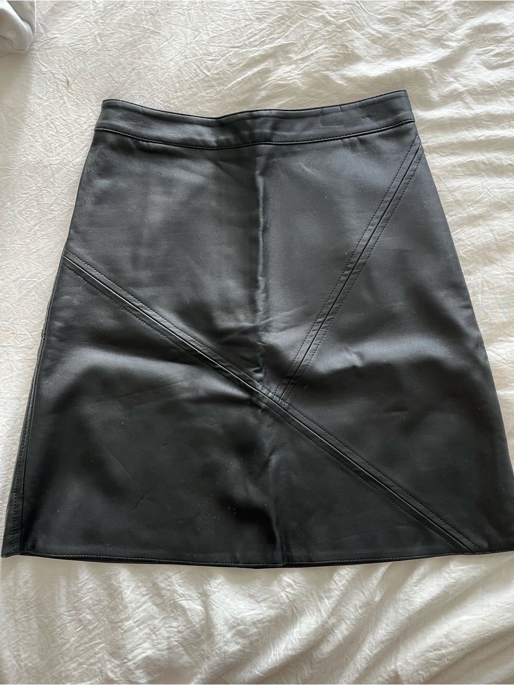 Zara Black Faux Leather Mini Skirt with Diagonal Seams XS